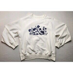 AMERICAN EAGLE Womens Cozy Core Oversized Raglan Crew Neck White Sweatshirt SZ S